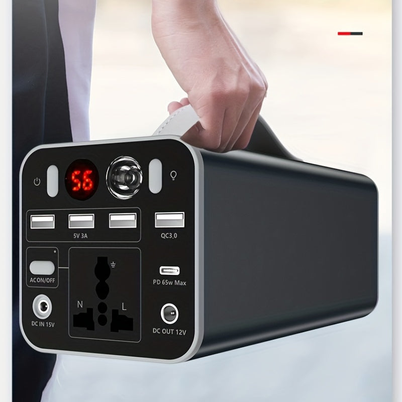 53000mAh Camping Battery Power Station, 198wh Portable Power Bank, With 110V AC Outlet, DC/PD Twoway Fast Charge, Outdoor Generator, LED Light, 4 USB