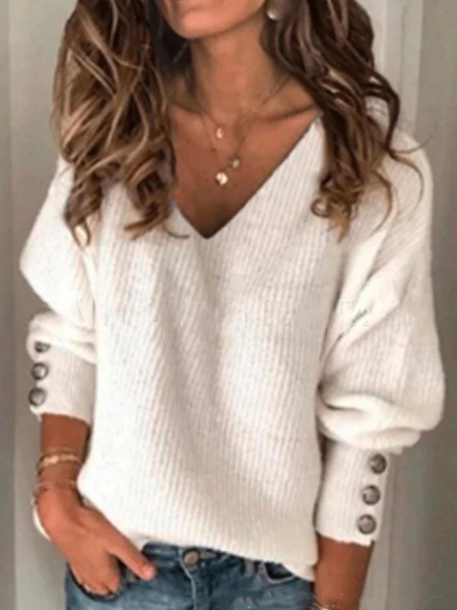 Women's Fashion Solid Color Wild V-neck Loose Blouse