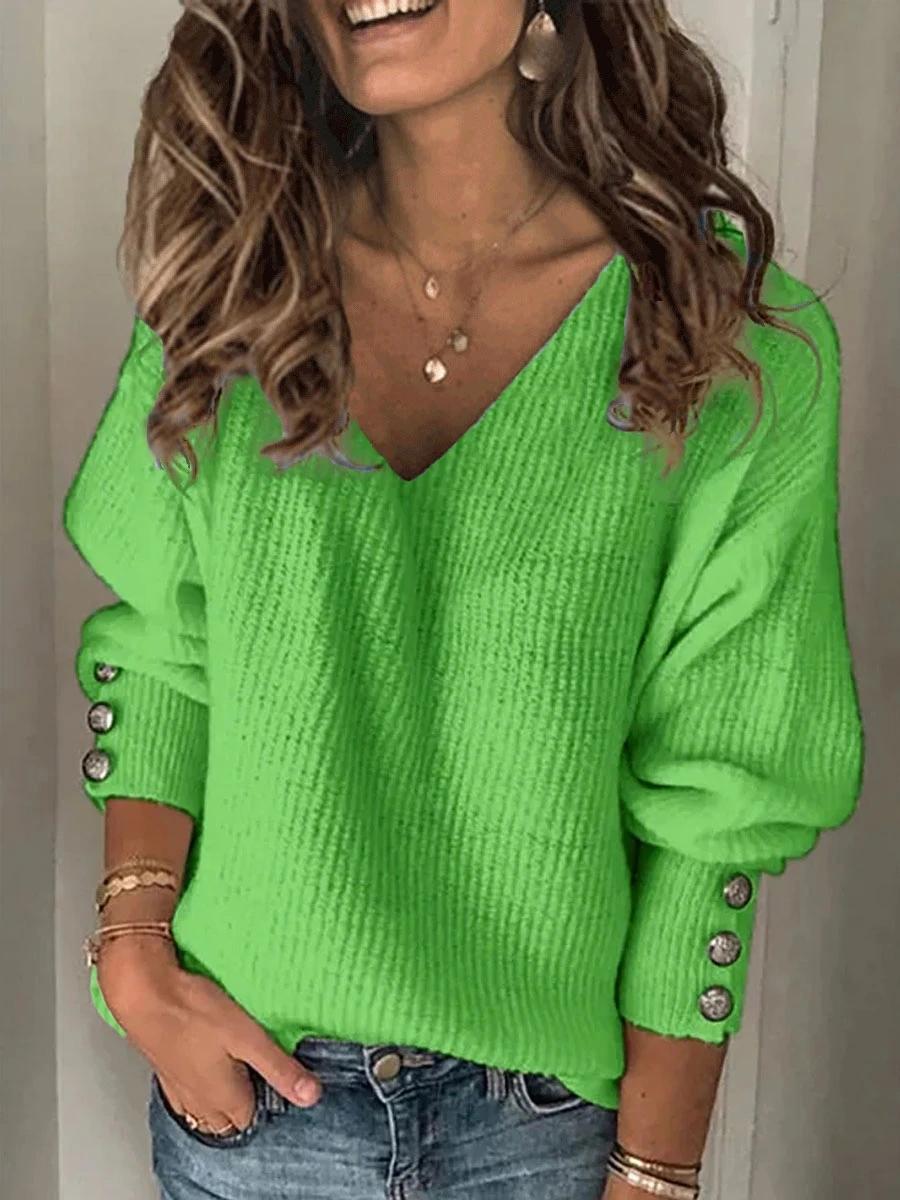 Women's Fashion Solid Color Wild V-neck Loose Blouse