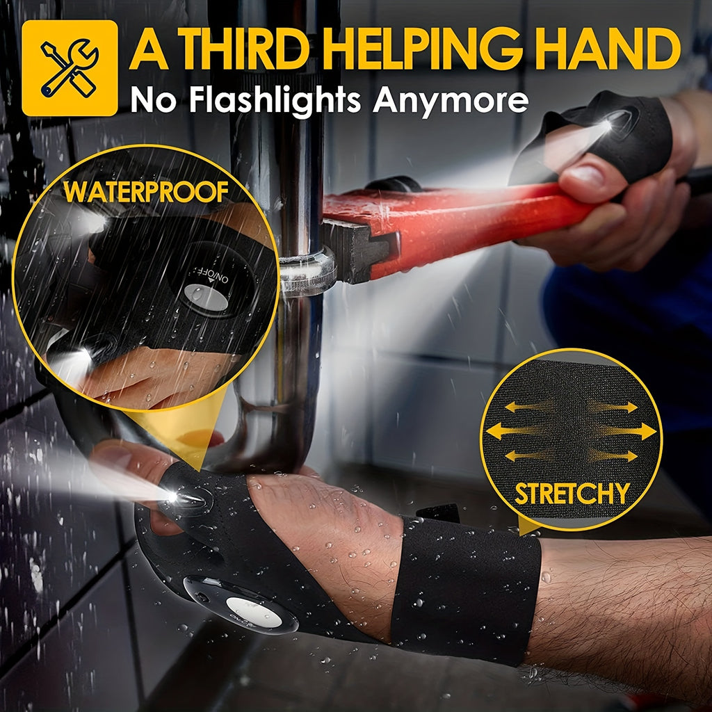 LED Flashlight Gloves-CR2016 Battery Powered (Battery Not Included), Gifts For Dad Boyfriend, Gadget Hands-Lights For Camping Fishing Repairing