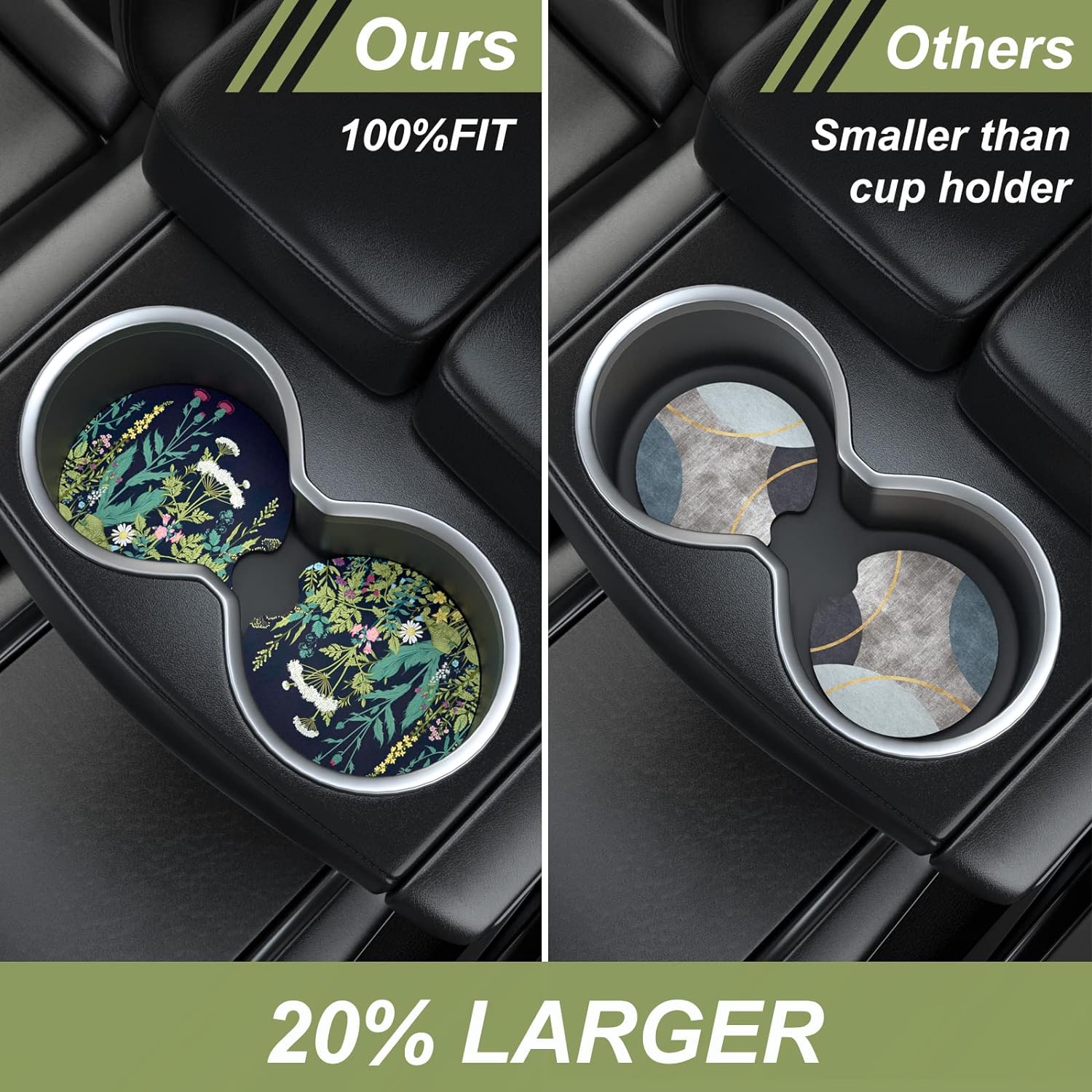 Nipichsha Car Cup Holder Coasters, Car Coasters for Cup Holders, 2 Pack Universal Anti Slip Insert Coasters, Rubber Car Cup Mat with A Finger Notch, Cute Car Interior Accessories for Women(Dandelion)