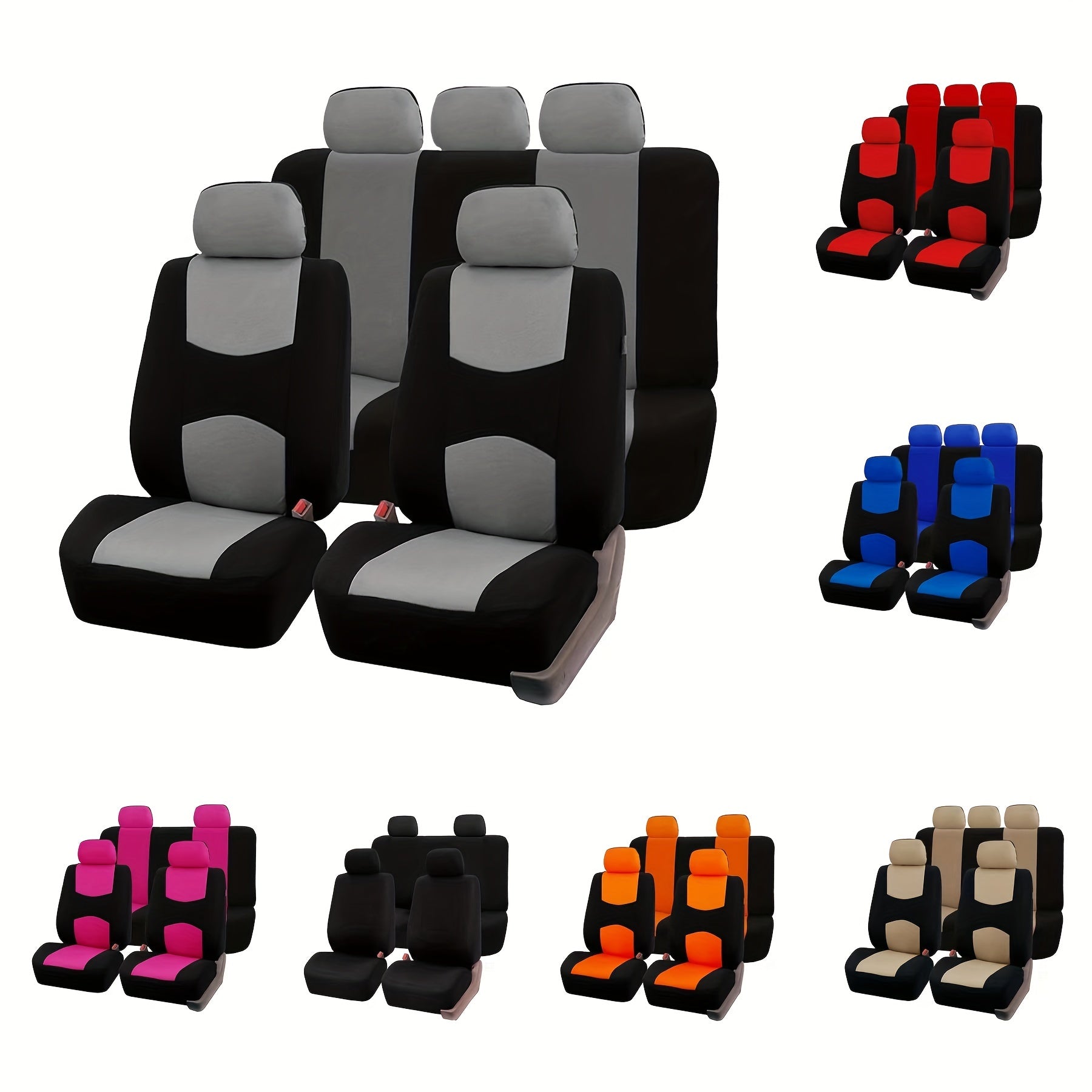 Car Seat Cover, 2mm Spon5 Seats Full Set Car Seat Cover Universal Multi-color Flat Model 9pcs Set