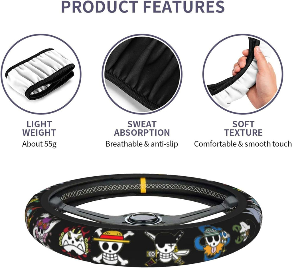 Anime Steering Wheel Cover Anime Car Accessories for Men Women with 2 Pcs Car Air Freshener, 15 Inch Anti-Slip Car Steering Wheel Covers Universal Fit