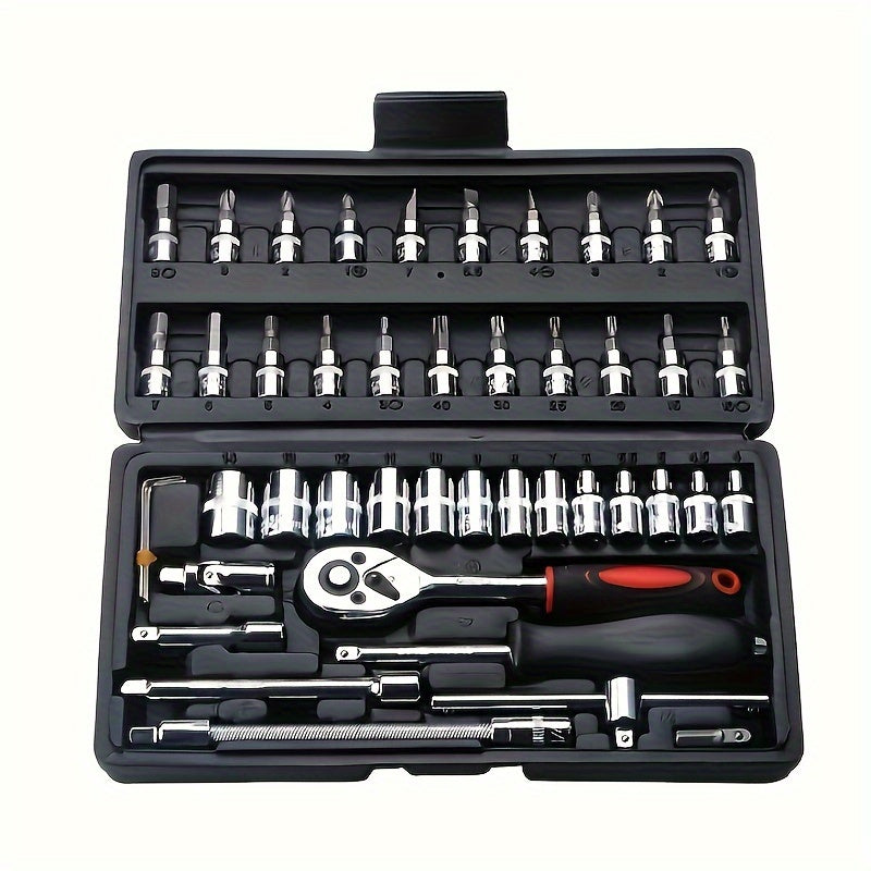 46pcs Car Repair Tool Kit, 1/4 Inch Drive Socket Ratchet Wrench Set,Combo Tools Kit Bicycle Auto Repairing Tool