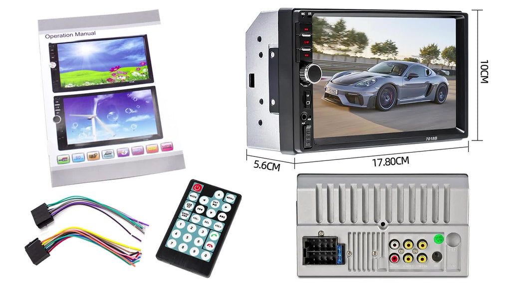 Car Audio System With This 7-inch Dual Spindle Universal LCD Touch Screen Stereo Radio Includes Rear View Camera USB/AUX/FM Remote Control MP4 Player