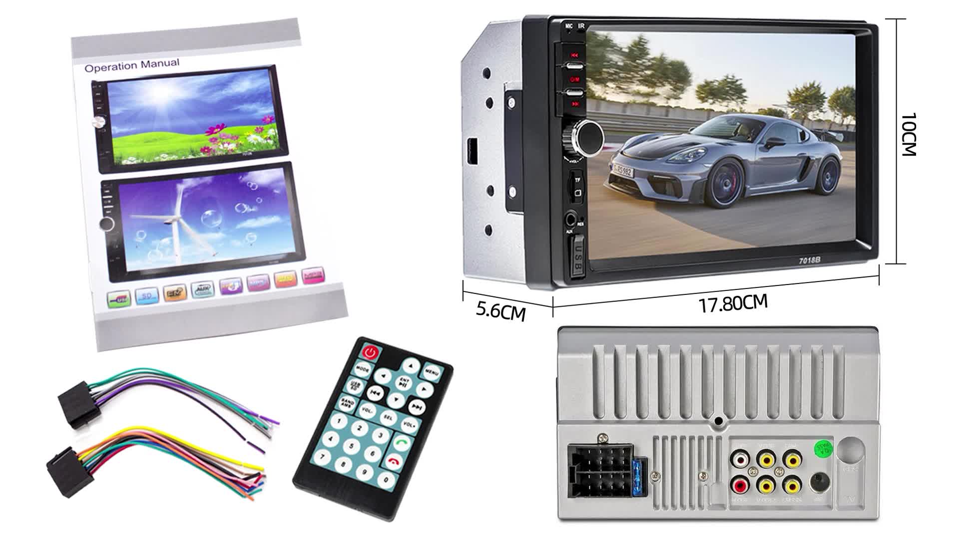 Car Audio System With This 7-inch Dual Spindle Universal LCD Touch Screen Stereo Radio Includes Rear View Camera USB/AUX/FM Remote Control MP4 Player