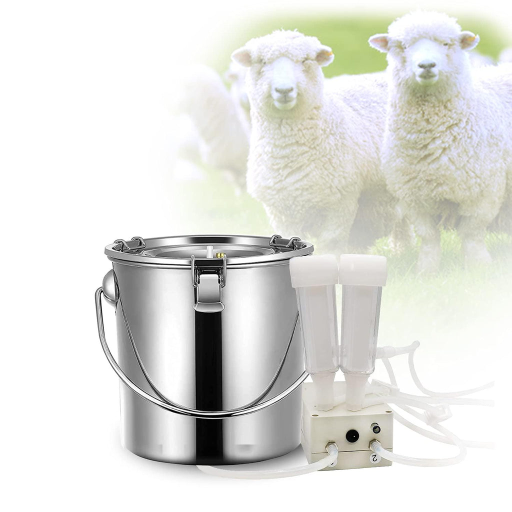 Cow Goat MilMachine, Pulsation Vacuum Pump Milker, Automatic Portable Livestock MilSupplies and Equipment with  Steel Bucket