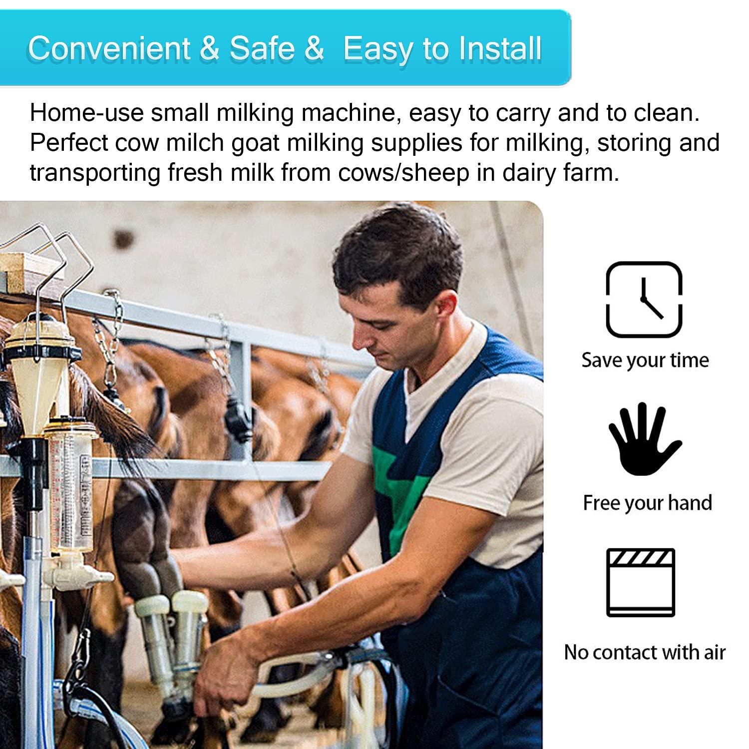 Cow Goat MilMachine, Pulsation Vacuum Pump Milker, Automatic Portable Livestock MilSupplies and Equipment with  Steel Bucket