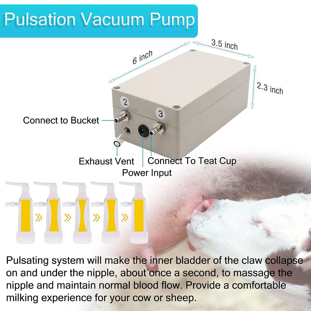 Cow Goat MilMachine, Pulsation Vacuum Pump Milker, Automatic Portable Livestock MilSupplies and Equipment with  Steel Bucket