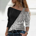 Elegant Shoulder Splicing Sequined T-shirt
