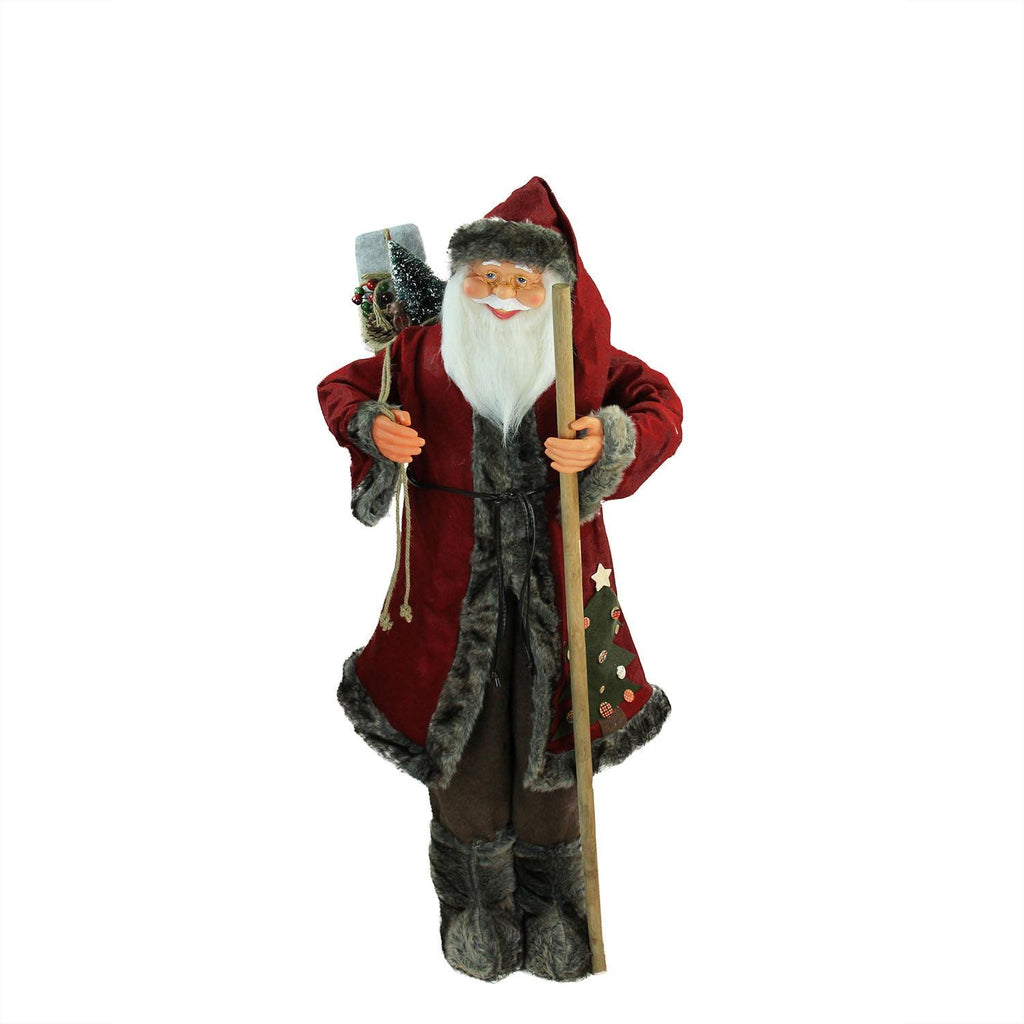 Northlight 4 ft. Standing Jolly Santa Claus with Walking Stick