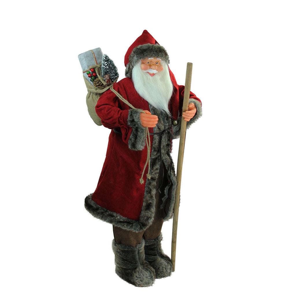 Northlight 4 ft. Standing Jolly Santa Claus with Walking Stick