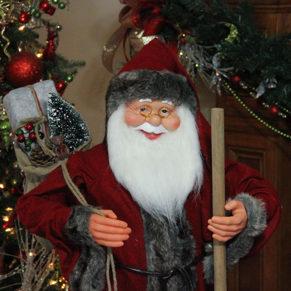 Northlight 4 ft. Standing Jolly Santa Claus with Walking Stick