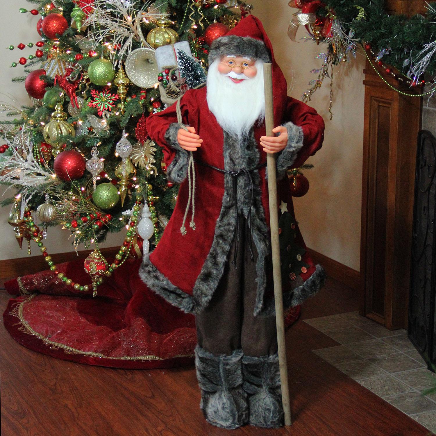 Northlight 4 ft. Standing Jolly Santa Claus with Walking Stick