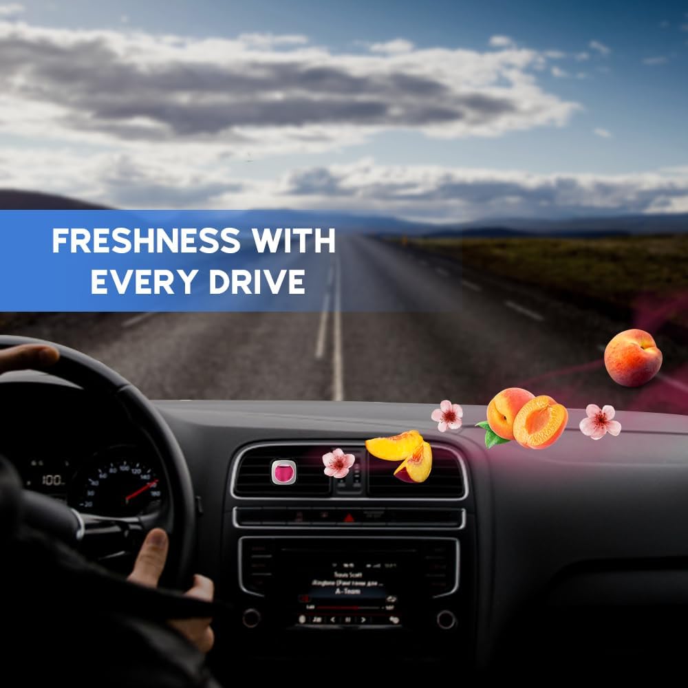Air Jungles Honey Peach Scent Car Air Freshener Clip, 6 Car Freshener Vent Clips, 4ml Each, Long Lasting Air Freshener for Car, Up to 180 Days Car Refresher Odor Eliminator