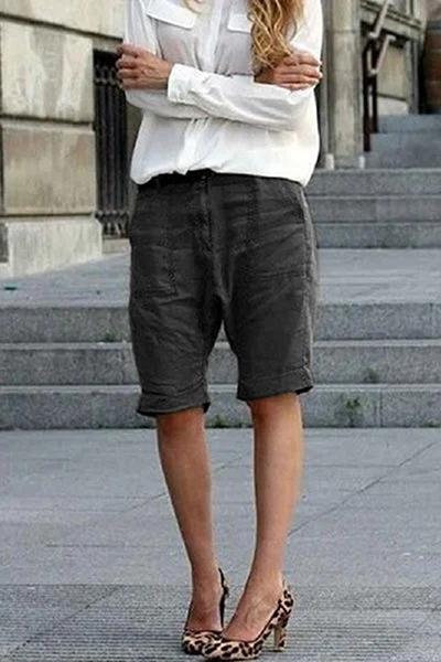 Solid color cotton and linen casual pants