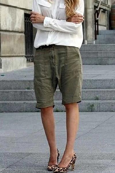 Solid color cotton and linen casual pants