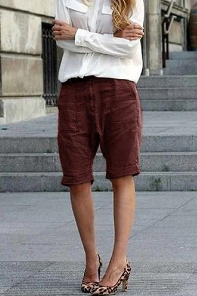 Solid color cotton and linen casual pants
