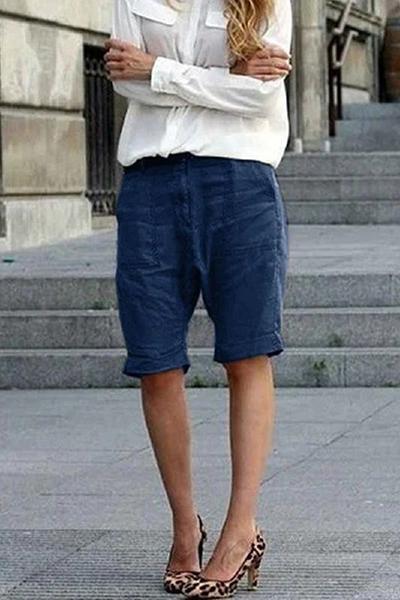 Solid color cotton and linen casual pants