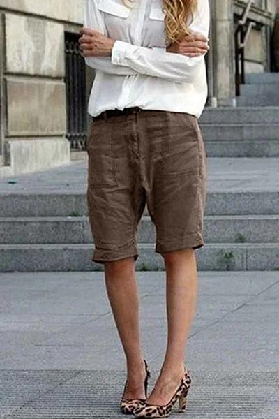 Solid color cotton and linen casual pants