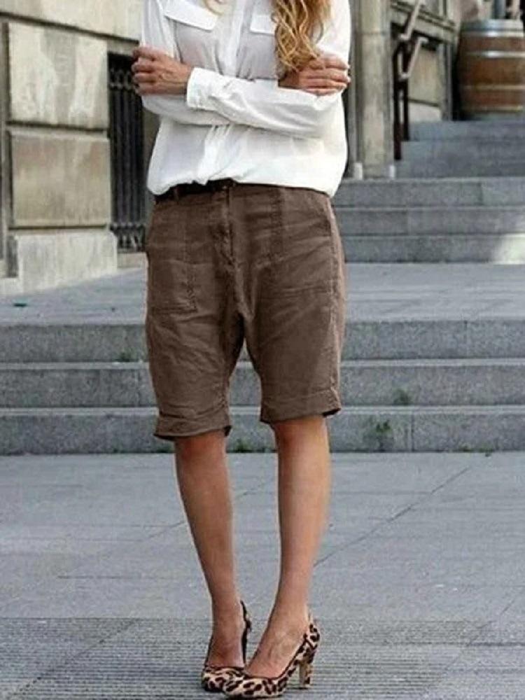 Solid color cotton and linen casual pants