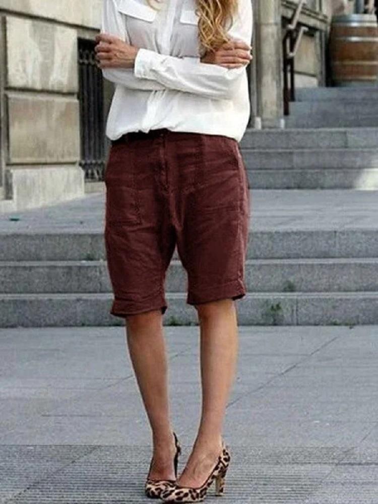 Solid color cotton and linen casual pants