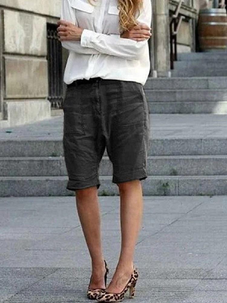Solid color cotton and linen casual pants