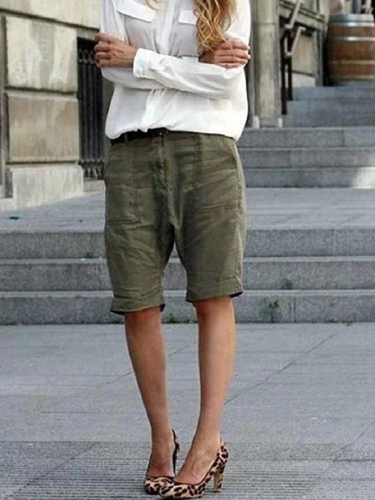 Solid color cotton and linen casual pants