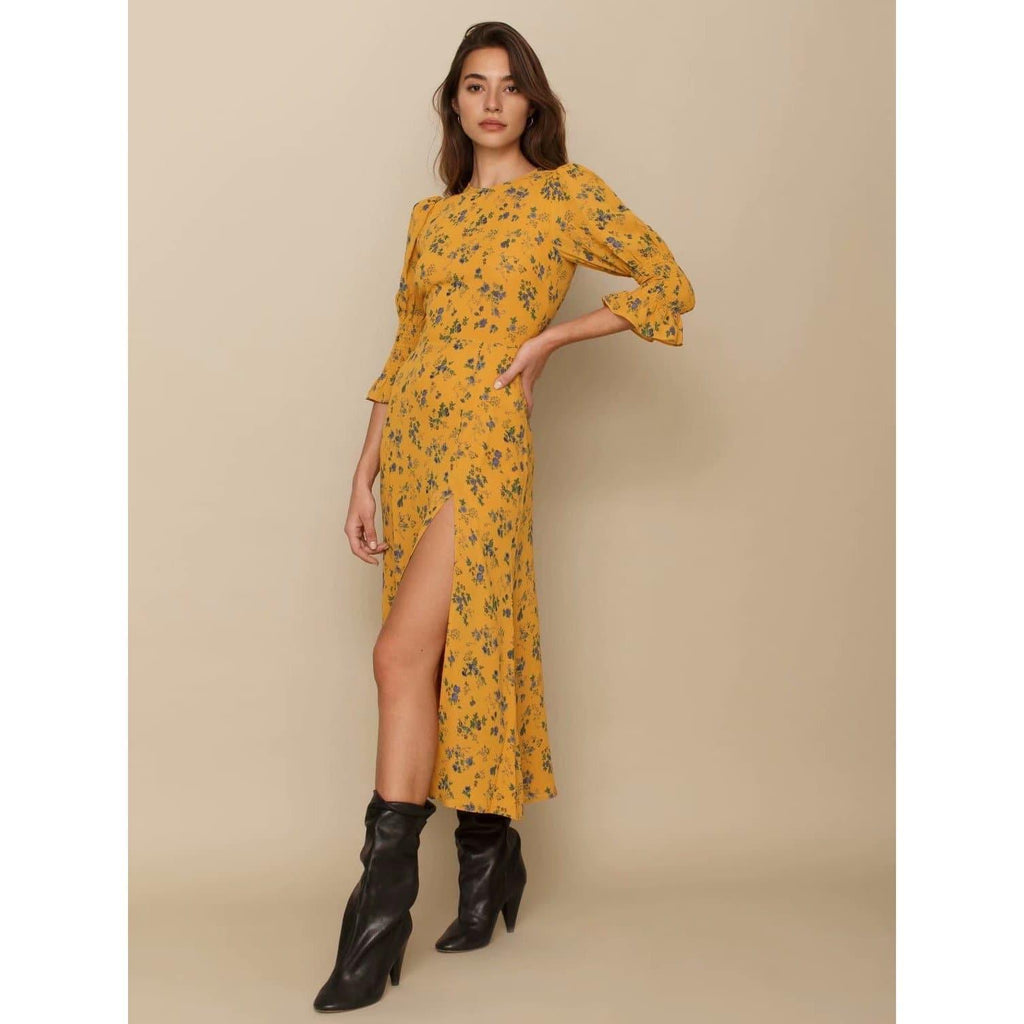 floral flare sleeve midi dress
