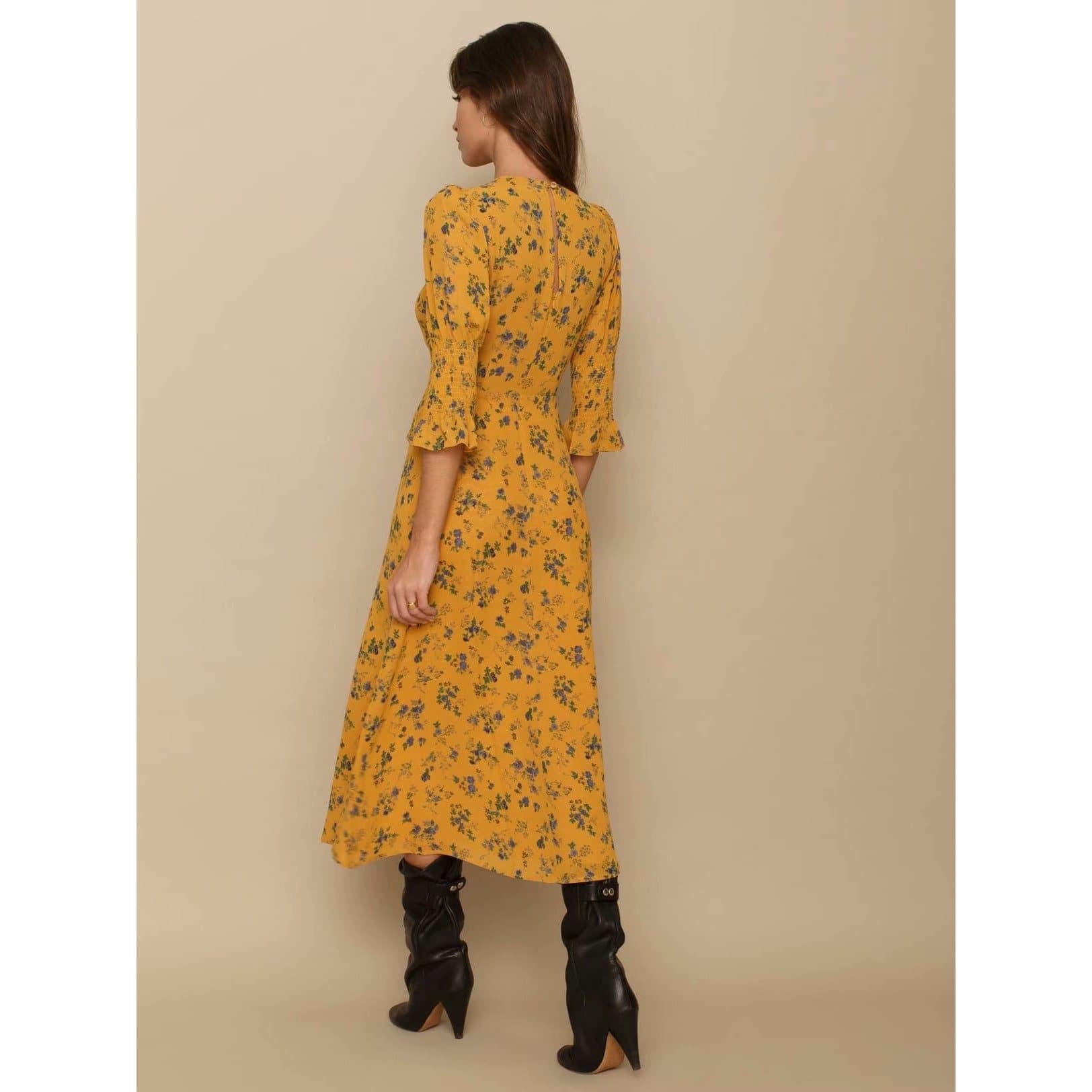 floral flare sleeve midi dress