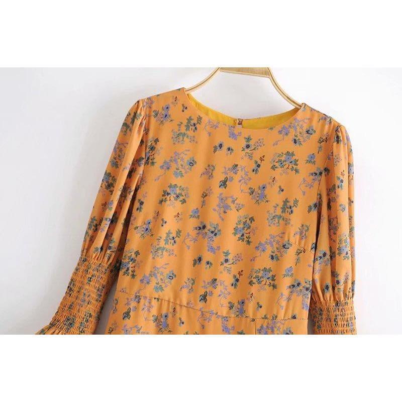 floral flare sleeve midi dress