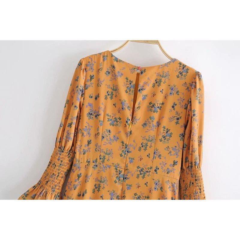 floral flare sleeve midi dress