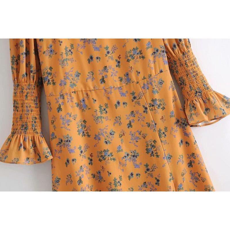 floral flare sleeve midi dress