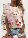 Women Casual Cute Cat Print Short-Sleeved T-Shirt