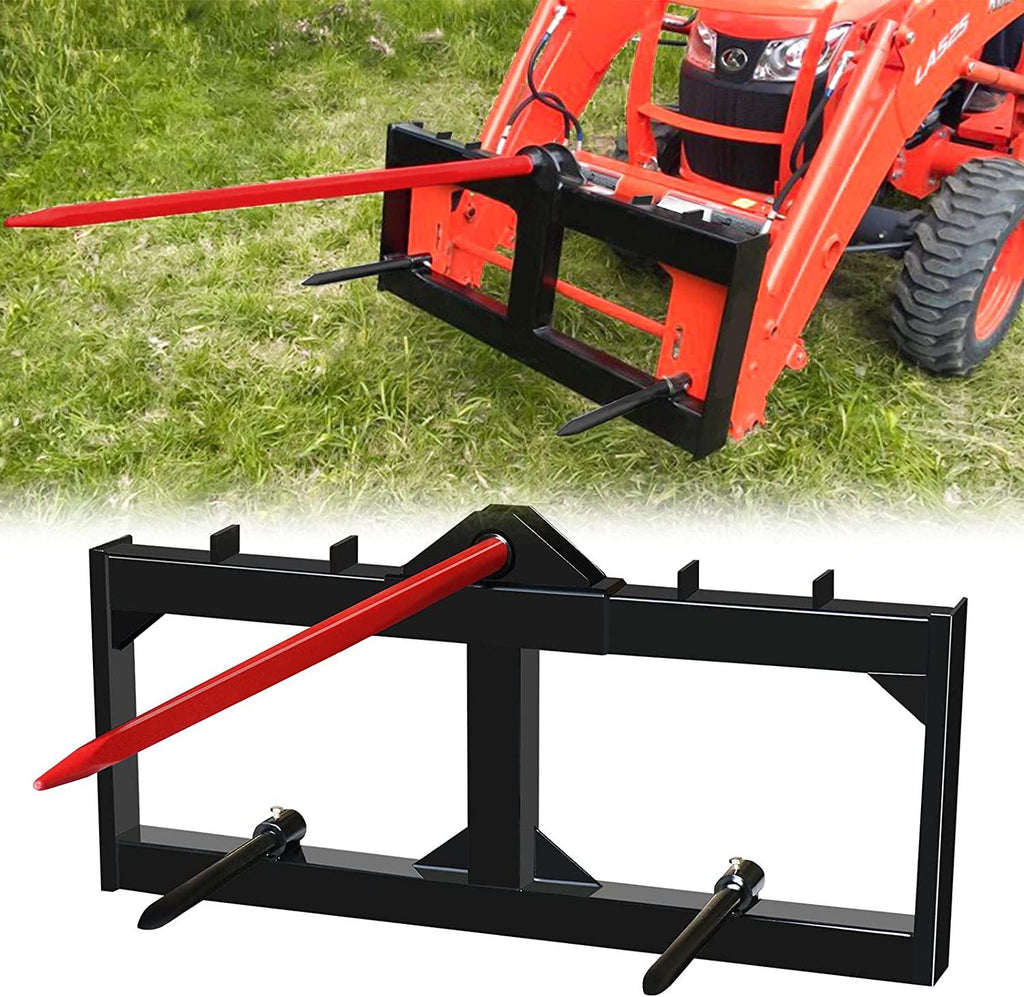EBESTTECH 49 Inch Tractor Hay Spear Attachment 3000LBS Spike Skid Steer  Attach Bobcat Tractors with 1pc Red Hay Spear + 2pcs Black Stabilizer Spears Spike Fork Tine