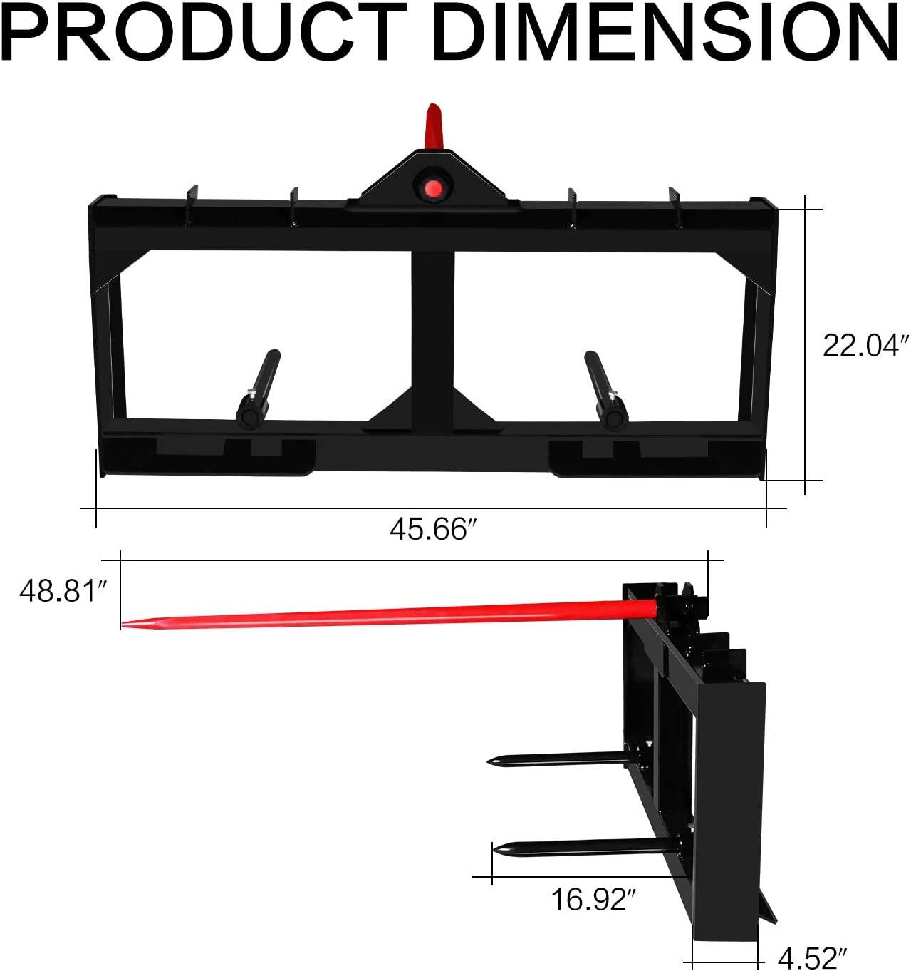 EBESTTECH 49 Inch Tractor Hay Spear Attachment 3000LBS Spike Skid Steer  Attach Bobcat Tractors with 1pc Red Hay Spear + 2pcs Black Stabilizer Spears Spike Fork Tine
