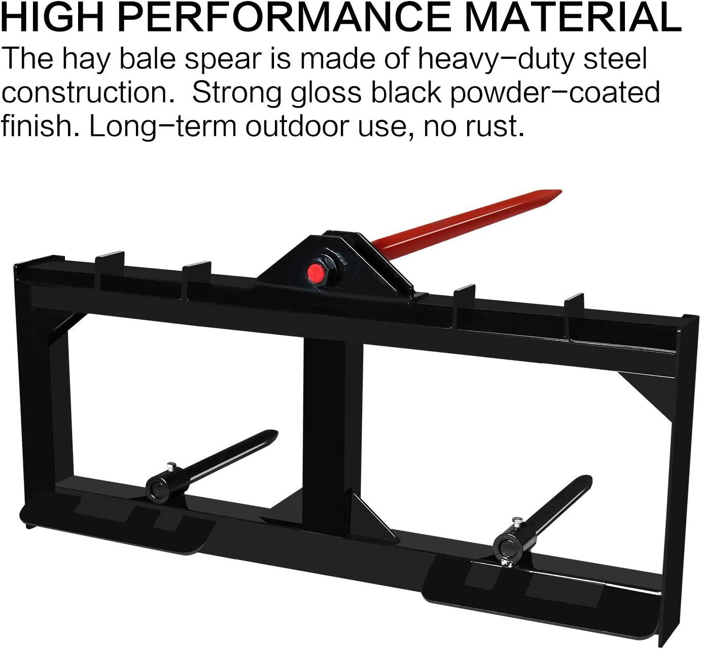 EBESTTECH 49 Inch Tractor Hay Spear Attachment 3000LBS Spike Skid Steer  Attach Bobcat Tractors with 1pc Red Hay Spear + 2pcs Black Stabilizer Spears Spike Fork Tine