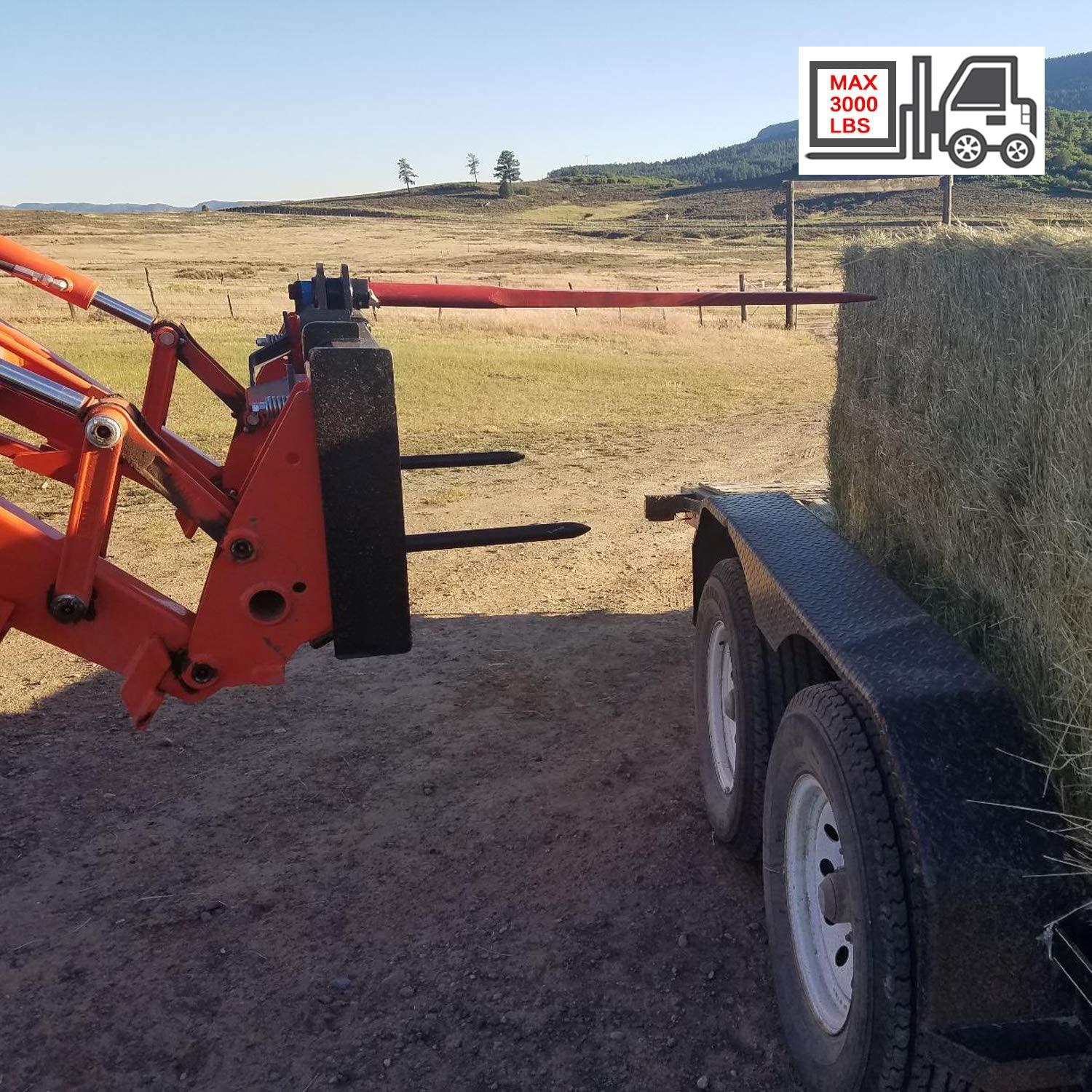EBESTTECH 49 Inch Tractor Hay Spear Attachment 3000LBS Spike Skid Steer  Attach Bobcat Tractors with 1pc Red Hay Spear + 2pcs Black Stabilizer Spears Spike Fork Tine