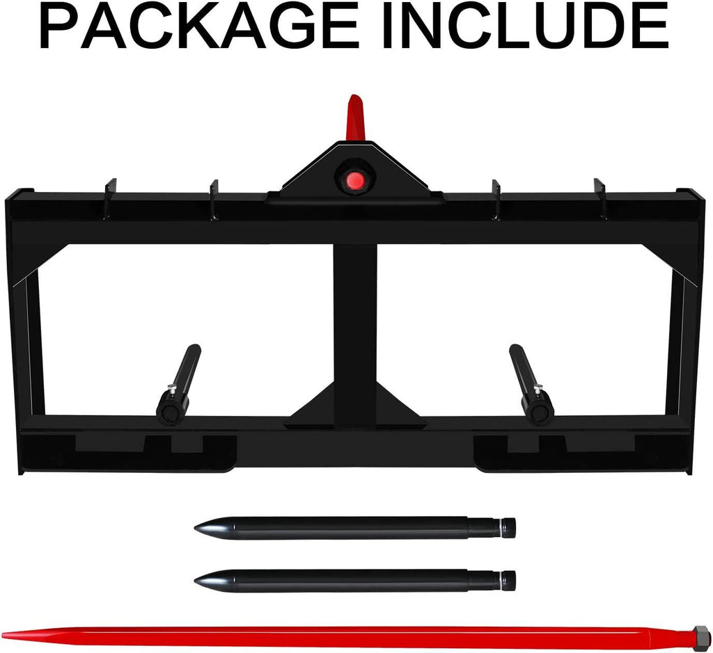 EBESTTECH 49 Inch Tractor Hay Spear Attachment 3000LBS Spike Skid Steer  Attach Bobcat Tractors with 1pc Red Hay Spear + 2pcs Black Stabilizer Spears Spike Fork Tine