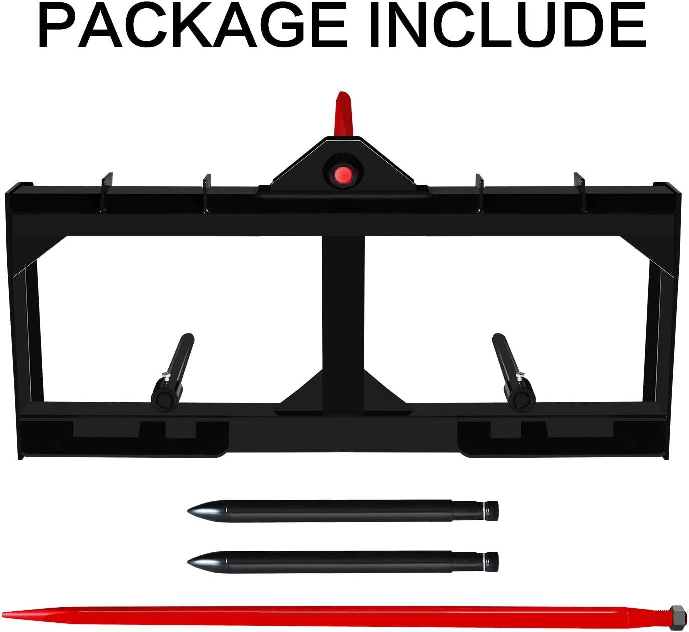 EBESTTECH 49 Inch Tractor Hay Spear Attachment 3000LBS Spike Skid Steer  Attach Bobcat Tractors with 1pc Red Hay Spear + 2pcs Black Stabilizer Spears Spike Fork Tine