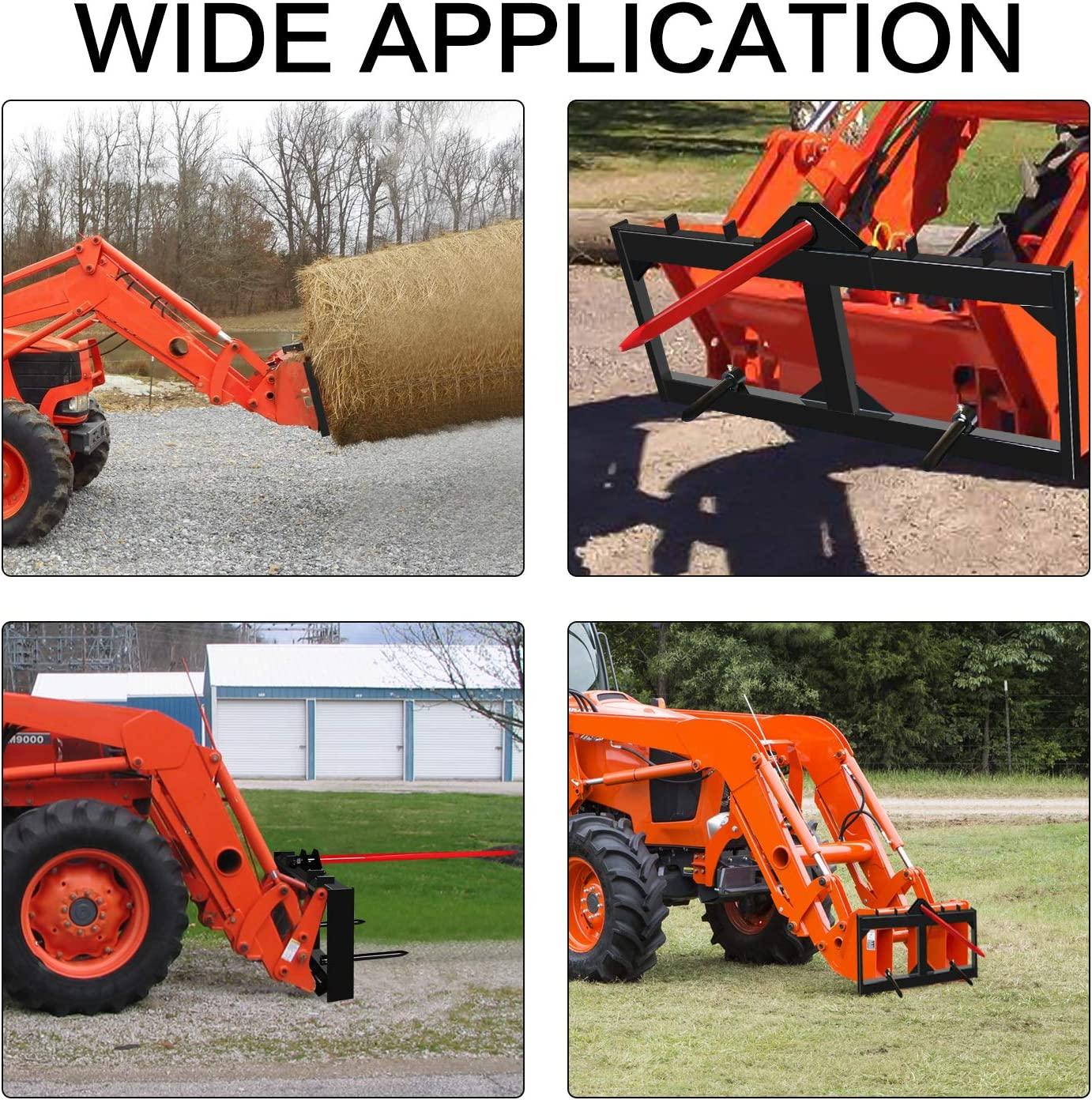 EBESTTECH 49 Inch Tractor Hay Spear Attachment 3000LBS Spike Skid Steer  Attach Bobcat Tractors with 1pc Red Hay Spear + 2pcs Black Stabilizer Spears Spike Fork Tine