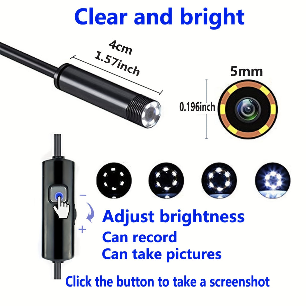 5mmHD Lens Industrial Endoscope: IP67 Waterproof Tool For Car Repair, Air Conditioner &amp; Sewer Pipe Detection - Android Type-C Interface