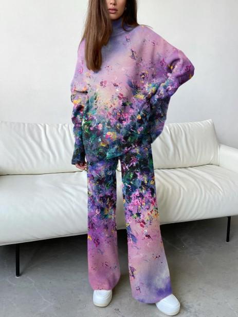 Women's Elegant Purple Gradient Floral Print Suit
