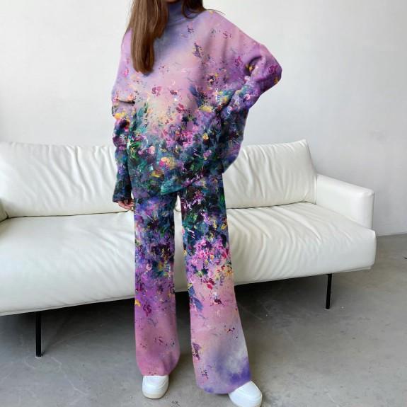 Women's Elegant Purple Gradient Floral Print Suit