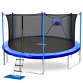 ORCC Trampoline 15 14 12 10FT Basketball Trampoline with Safety Enclosure Net, Ladder, Rain Cover, Basketball Hoop and Ball for Backyard