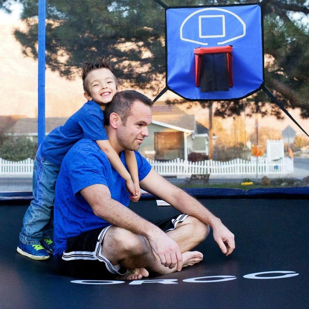 ORCC Trampoline 15 14 12 10FT Basketball Trampoline with Safety Enclosure Net, Ladder, Rain Cover, Basketball Hoop and Ball for Backyard