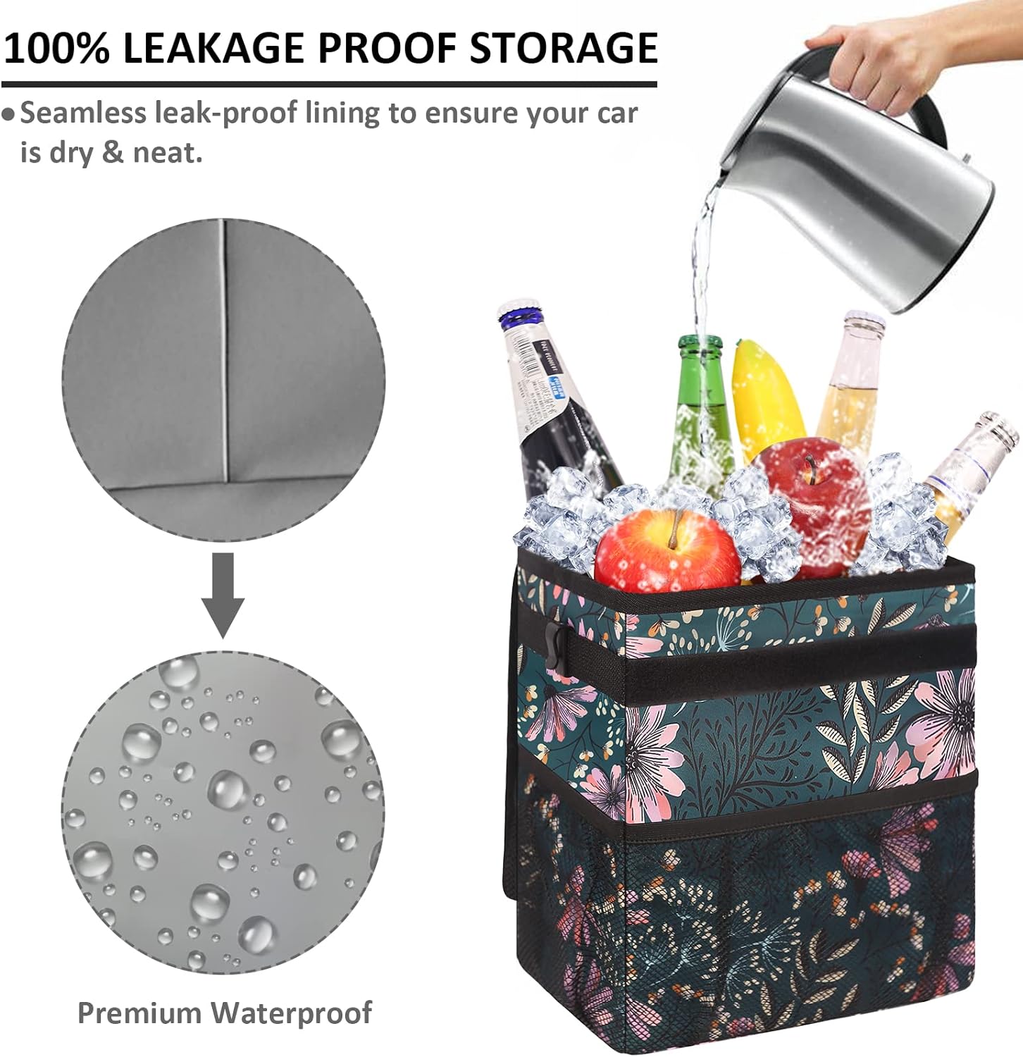 Vankor Car Trash Can for Cute, Bag Bin Hanging Waterproof Automotive Garbage Cans Leak Proof Vehicle Navy Floral