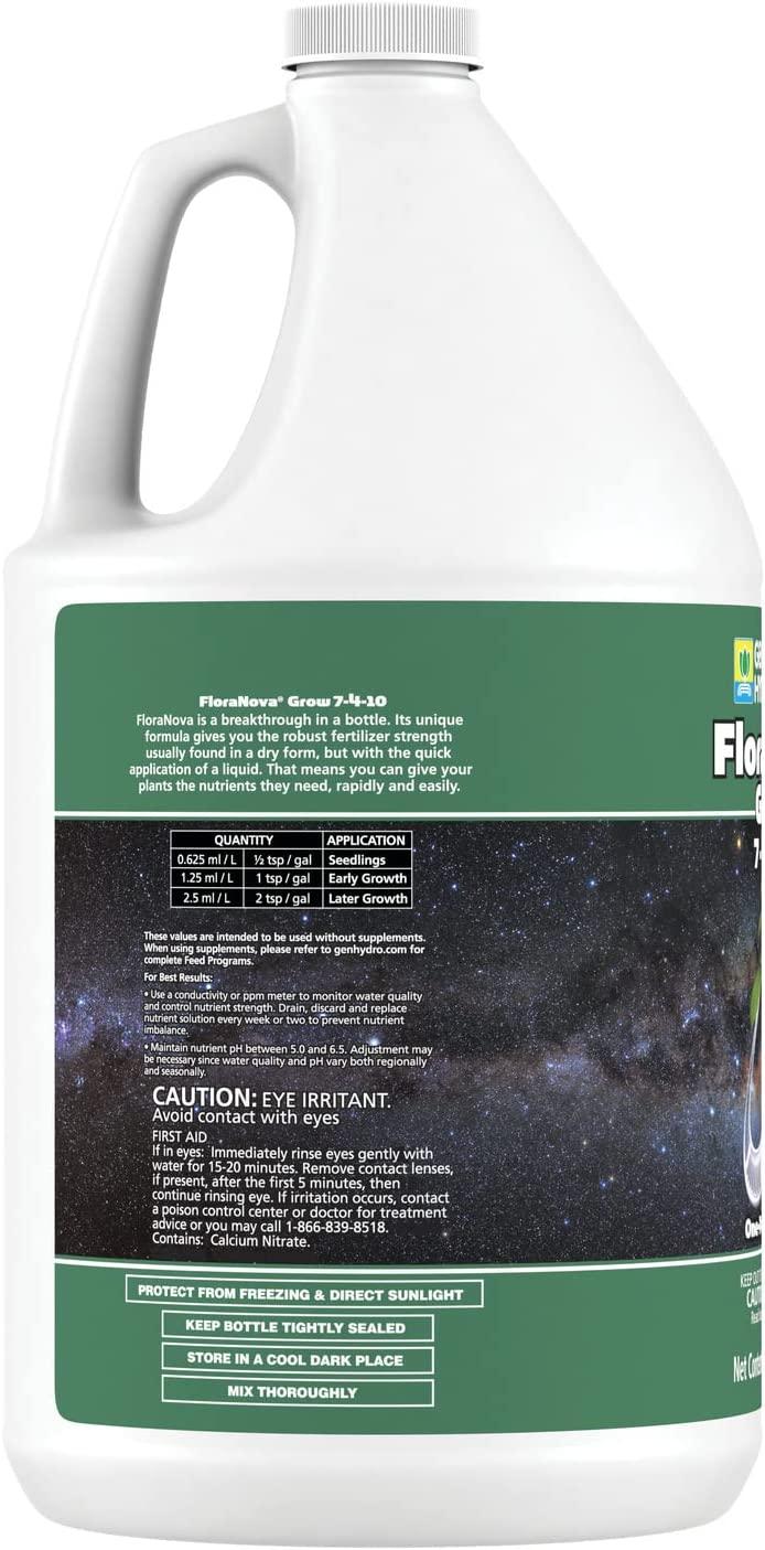 General Hydroponics FloraNova Grow 7-4-10, Robust Strength of Dry Fertilizer But in Rapid Liquid Form, Use for Hydroponics, Soilless Mixtures, Containers & Garden Grown Plants, 1-Gallon