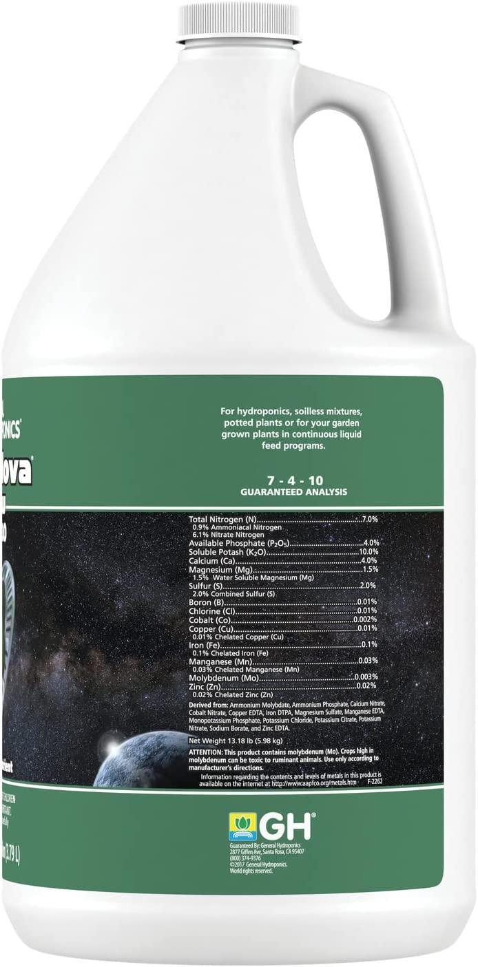 General Hydroponics FloraNova Grow 7-4-10, Robust Strength of Dry Fertilizer But in Rapid Liquid Form, Use for Hydroponics, Soilless Mixtures, Containers & Garden Grown Plants, 1-Gallon