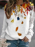 Fashion Leaf Print Round Neck Long Sleeve Casual Sweatshirt